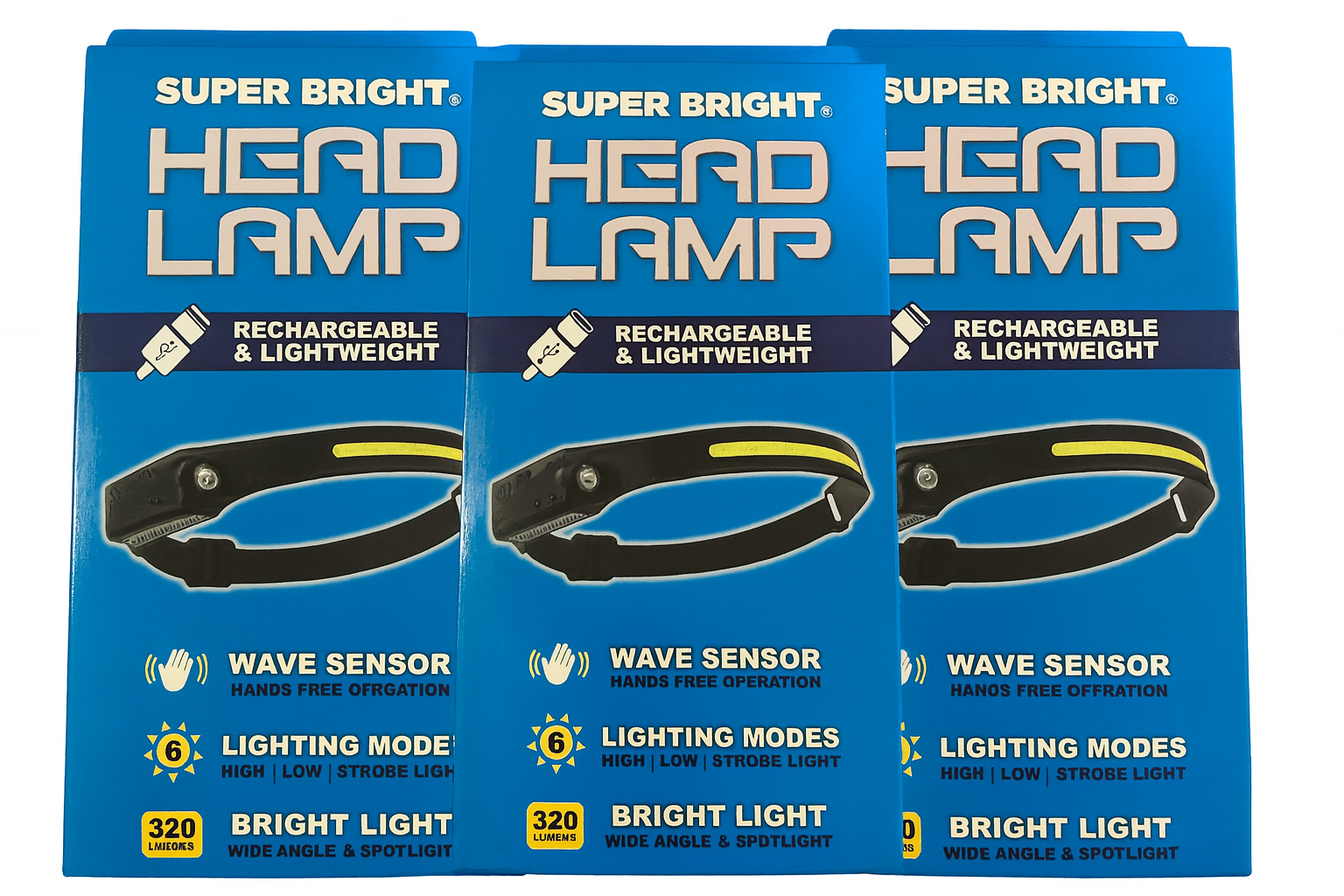 SuperBright Rechargeable Headlamp -3 Pack Bundle