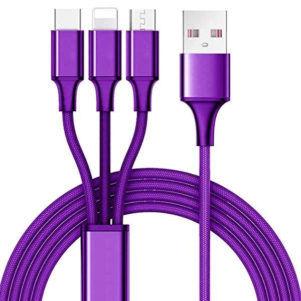 Mila 3-in-1  10 Foot Charging Cable - Purple - Just Great Products Ireland