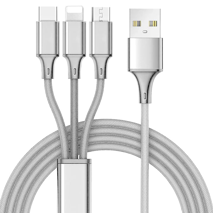 Mila 3-in-1  10 Foot Charging Cable - Silver - Just Great Products Ireland